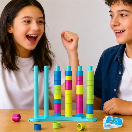 Color Matching Stack Challenge Game, Fast Pattern Match Ring Stacking Puzzle Games, 1-2 Players, Family Board Game for Kids & Adults, Birthday Easter Christmas Party Gifts for Boy & Girl