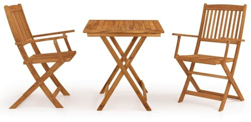 pokgdf Gruppo da pranzo pieghevole in legno di acacia per terrazza: 3 pezzi mobili da giardino salvaspazio pieghevole con foro per ombrellone, tavolo da giardino pieghevole con sedie in legno di