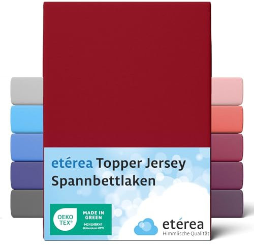 etérea Jersey Topper Spannbettlaken 140x200-160x200 cm Kirsche für 5-10 cm Steghöhe 100% Baumwolle - Oekotex Spannbetttuch Matratzen Bett Bezug - Bettlaken 140x200cm - 160x200cm Rot