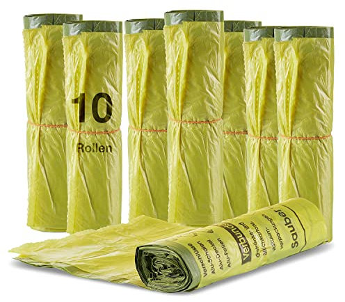 BigDean 10 Rollen Gelber Sack, Gelbe Säcke 90 Liter HDPE Gelb 13 Stück pro Rolle, insgesamt 130 Stück - ca. 60x87 cm plus 5 cm Umschlag 15my - Ideal für Mülltonnen, Mülleimer und Körbe