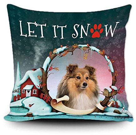 BAGEYOU Let it Snow Wurfkissenbezug Happy Winter Holiday with My Favorite Dog Lovely Shetland Sheepdog Snowflake Paw Christmas Farmhouse Decor Home Couch Kissen Kissenbezug 50,8 x 50,8 cm quadratisch