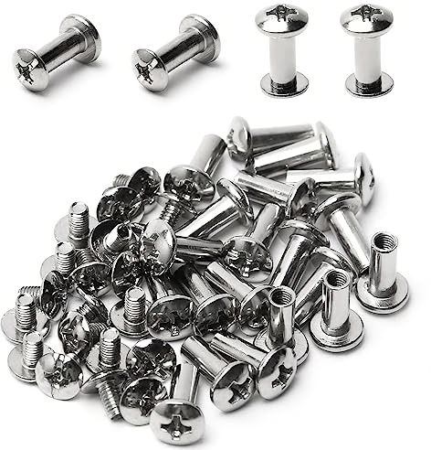 Juvielich Binding Screws Posts Fit for 1/8(4mm) Hole Dia, 20 Sets Male M4 x 10mm Screw Post Belt Buckle Binding Bolts Leather Fastener for Scrapbook Photo Albums Binding, Boots, DIY Enthusiasts