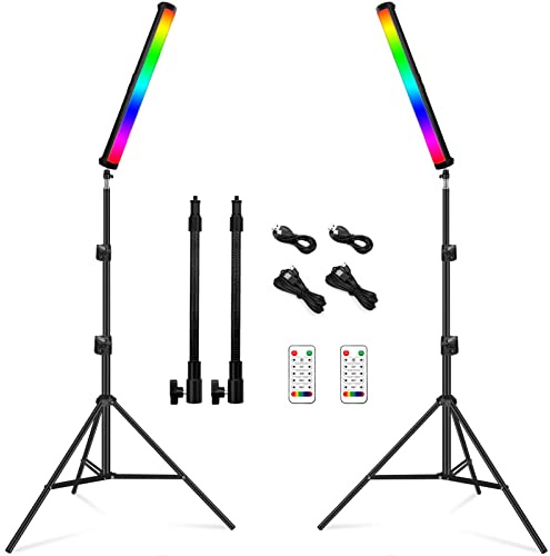 RGB Led Video Light Stick Wand with Stand, QEUOOIY 360° Full Color 2500-9500K Portable Studio Photography Lighting, 5000mAh Rechargeable Battery & Magnet with 27-78.7 Tripod for Vlog