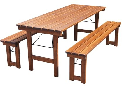 METRO Professional Conjunto Mesa y Bancos Plegables, 70 x 180 x 71.6 cm, marrón