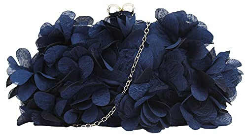 LA HUATE Women's Satin Flowers Evening Clutch Elegant Party Prom Wedding Purse Chain Crossbody Shoulder Bag