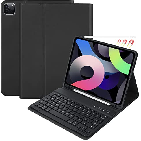 CC Store Clavier pour iPad Air 11“ M3 2025/M2 2024, Air 5 2022/Air 4 2020,iPad Pro 11 4/3/2/1Gen, Coque avec Keyboard Français, Clavier Bluetooth Magnétique Détachable avec Fente pour Stylo, Noir
