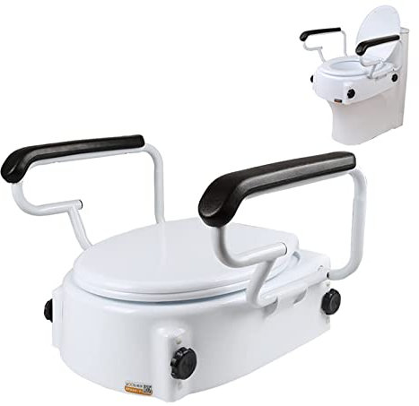 Erhöhter Toilettensitz, Toilettensitzerhöhung, erhöhter Toilettensitz mit Griffen, klappbare Armlehnen, erhöhter Toilettensitz für Erwachsene für Behinderte und ältere Menschen, Badehilfe für ältere