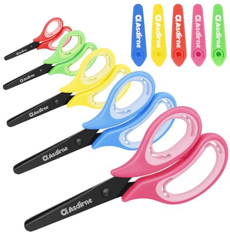 Asdirne Kinderschere, schwarz beschichtet, Sicherheitsschere, Bastelschere mit stumpfer Spitze, Edelstahlklingen und weichem Griff, ideal für Zuhause und Schule, 13,5 cm, 3 Stück