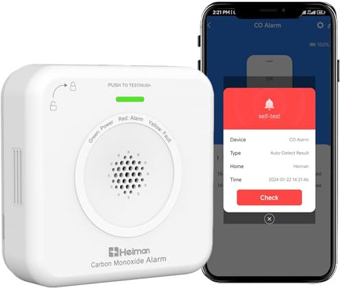 HEIMAN Wi-FI Détecteur de monoxyde de Carbone, Alarme puissante de 85 DB,Pile Remplaçable,Certifié EN50291