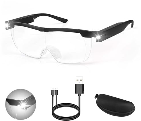 Magnifying Glass with Light, 200% Big Vision Reading Wearable Glasses, USB Rechargeable LED Magnifying Glass, Hands Free Magnifying Glasses for Hobbies, Reading, Close Work, Anti Blue Light