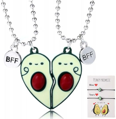 WUSANNA 2 Stück Kette Freundschaft, Bff Ketten für 2 Mädchen, Freundschaftskette Herz Anhänger, Freundschaft Ketten mit 2 Avocado-Freundschaftsarmband, Avocado Halskette Lang für Best Friends