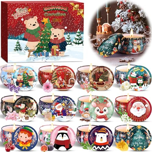 TEWWCEO Velas Perfumadas Juego de 12 piezas,Navidad Velas Aromaticas Regalos,Vela Aromática Regalo de Velas de Aromaterapia Cera de Soja Natural Vela de Viaje Adecuado, Yoga Baño Dormitorio, Navidad
