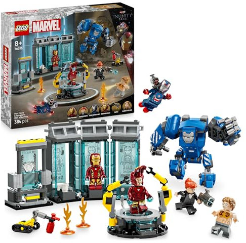 LEGO Marvel Iron Man’s Laboratory: Hall of Armour - Super Hero Building Toy with a Mech Figure, 5 Minifigures incl. Aldrich Killian & a Dum-E Robot - Avengers Gift for 8+ Year Old Boys & Girls 76315