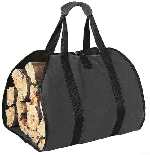 CWOQOCW Grand sac de transport pour bois de chauffage, sac fourre-tout en toile résistant à l'eau avec poignées pour le camping (noir)