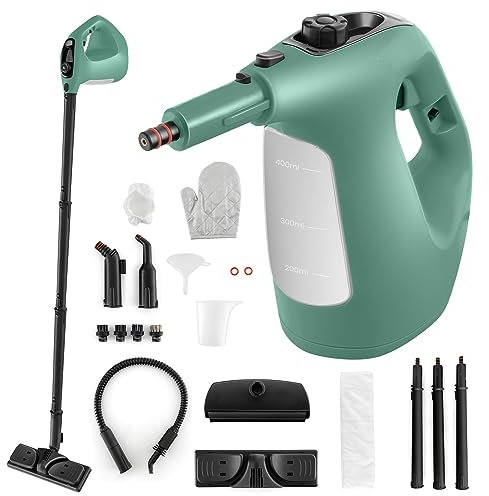 COSTWAY Dampfreiniger 1500W, Tank: 400 ML, Temperatur: bis zu 125℃, Aufheizzeit: 1 min., Dampfdruck: 2 bar, Dampfreiniger Handgerät mit 14 Zubehörteilen & 5m Netzkabel (Grün)