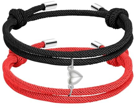Pulseras para Parejas, Juego de 2 Pulseras Magnéticas para Parejas Que se Atraen Entre Sí, Pulseras Trenzadas a Juego