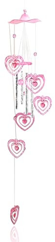 IKOPFLN Campanello casa decorazioni giardino per esterno Campanelli a vento con campanelli musicali, artigianato con pendolo in metallo per uso esterno, campane a vento, a forma di cuore (Rosa)