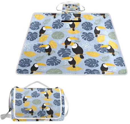 ALAZA Rechteckige wasserdichte Picknickdecke, Tukan, tragbar, faltbar, für den Innenbereich, für Reisen, Wandern, Camping, Park, 150 cm x 145 cm