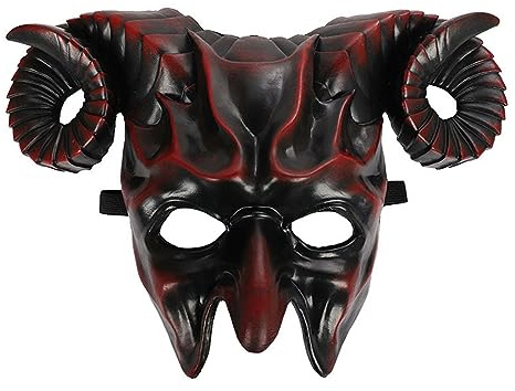 Greabuy Halloween djävul skräck halvt ansikte skrämmande oxhorn cosplay kostym maskerad storlek med horn