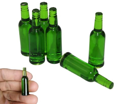 6Pcs Mini Green Beer Drinks Miniature Dollhouse Beer Glass Model Doll Drinks Kitchen Wine Bottles Toy Accessories, Dollhouse Miniature Beer Bottle Dining Drinks Decorations