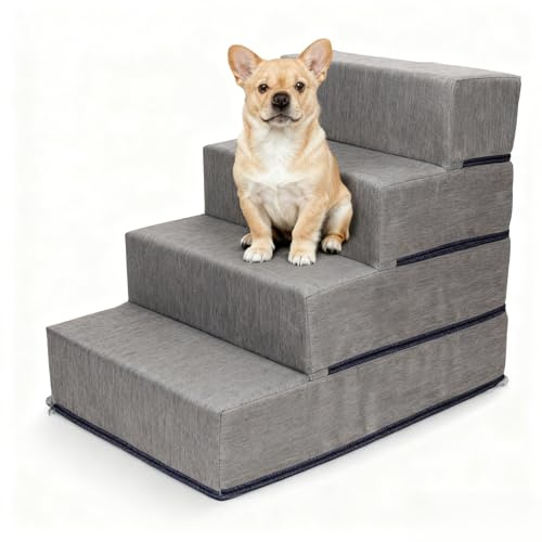 Elevon Dog Stairs for Bed 23.5 H, 4-Step Dog Steps for High Bed and Couch, Pet Steps for Small Dogs and Cats, Non-Slip Balanced Pet Ramp Indoor, Grey