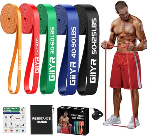 Resistance Bands Set for Men & Women - 5 Levels Exercise Band with Door Anchor, Pull Up Bands for Strength Training, Stretching, Powerlifting, Home Workouts, and CrossFit (5-125LBS)