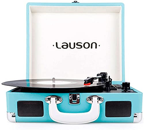 Lauson CL604 Platine Vinyle Bluetooth | Valise Reproducteur Vinyle Portable | Tourne-Disque Trois Vitesse 33/45/78 avec Haut-Parleur Intégré | Port USB et mémories SD | Sortie RCA (Bleu)