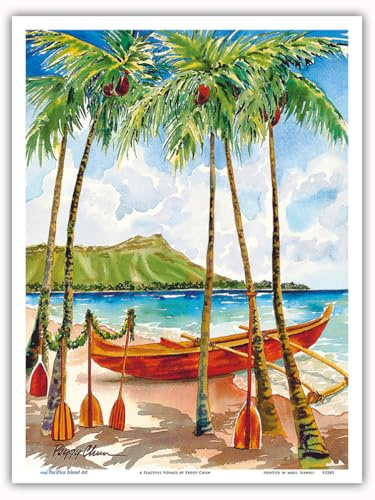 A Peaceful Voyage - Hawaiian Canoe (Wa‘a), Diamond Head Crater Poster Print