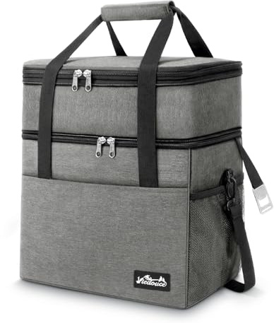 Viedouce Borsa Termica Pranzo 30L, Espandibile Borsa Frigo Isotermica per Uomo Donna, Doppi Scomparti Impermeabile Borsa Termica Grande con Tracolla & Apri Birra per Esterni/Campeggio/Viaggi,Grigio