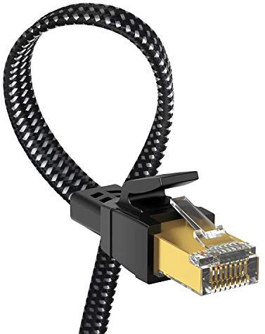 Cat 8 Ethernet Cable 6 ft 2 Pack, Nylon Braided High Speed Heavy Duty Cat8 Network LAN Patch Cord, 40Gbps 2000Mhz SFTP RJ45 Flat Cable Shielded in Wall, Indoor&Outdoor for Modem/Router/Gaming/PC