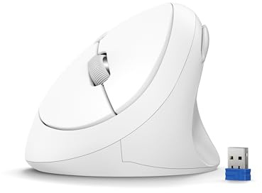 TECKNET Wireless Mouse, 5 Adjustable DPI Levels, 6 Buttons, 4800 DPI Wireless Vertical Mouse, 2.4G Silent Wireless Mouse for Laptop, PC, Chromebook, Mac - Light White