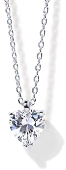 PAVOI 14K Gold Plated 925 Sterling Silver Post Faux Diamond Heart Solitaire Pendant Halo Necklace in White Gold - Valentines Day Trendy Jewelry