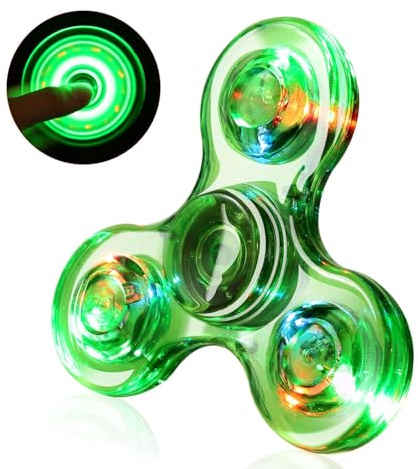 SCIONE Fidget Spinner LED Crystal Hand Spinner Luminoso Juguete Sensorial Fidget Toys Anti Estrés TDAH para Niños Adultos Halloween Navidad Verde