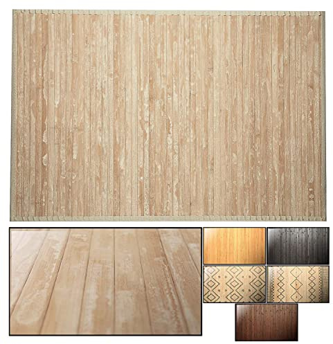 LucaHome – Alfombra de Bambú Uganda Ideal para Interior, Alfombra para Cocina, Salón, Despacho, Dormitorio con Cenefa, Antideslizante (Wash White, 160x230cm)