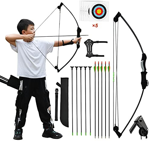Runzkzy Bow and Arrow for Teens Beginner Archery Set for Youth Bow and Arrow Shooting Practice Compound Bow for Kids Backyard and Outdoor Archery Training Middle School Boy Gifts (Package 2)
