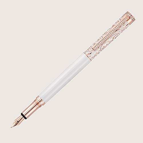 XETRA VIENNA DIAMOND LADY Füllfederhalter mit Edelstahlfeder EF Lack weiß mit Handgravur und Diamanten Rosegold Federstärke auswählen Extra Fein (EF)