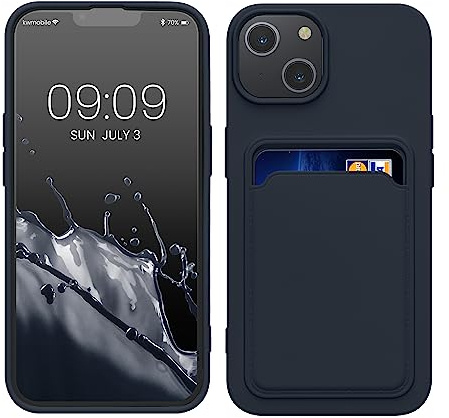 kwmobile Fodral kompatibel med Apple iPhone 14 - TPU-telefonfodral med kreditkortshållare - Mörkblå