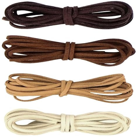 4 Piezas 3mm*3m Cordón de Cuero de Gamuza, Cuerda Cuero Cordón Plana, Cuerda de Cuero, Cordón de Cuero para Collares, para Collar Pulsera Colgante Abalorios Manualidades DIY Bisutería Joyas