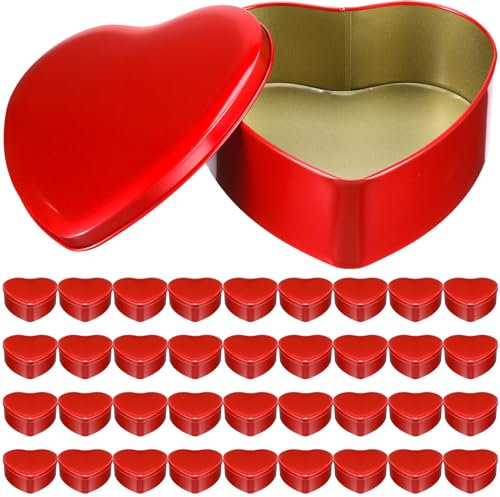 Blulu 36 Pcs Heart Shaped Metal Tins with Lids 4.72 x 4.33 Candy Boxes Biscuits Jar Candle Tins Box Metal Containers for Candy Chocolate Gifts (Red)