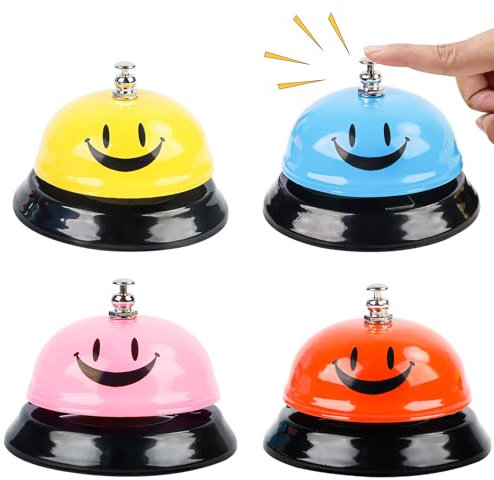 4 Stück Tischglocke,Tischklingel Aus Edelstahl,Rufglocke,Trainingsglocken,Handglocke mit Lächelmuster,Hotelglocke Rezeptionsklingel mit Knackigem Klingeln,Service Glocke Klingel für Restaurants,Hotels