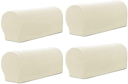 Armstöd, set med 4 stretchiga fåtöljskydd för armar, spandex polyester soffarmsskydd halkskydd armstöd skydd för stolar möbelskydd fåtöljer soffa soffor vilstol (elfenbensvit)