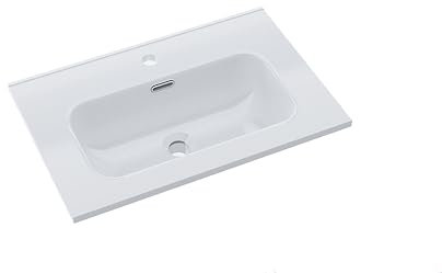 BAIKAL Lavabo Rectangular Sobre Encimera Cerámico | Blanco Brillo | Fondo 39cm | Ancho 61cm