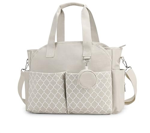 Lmbabter Bolsa para pañales con cambiador de bebé, multifunción, con correa ajustable para el hombro, Beige, Talla única