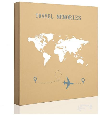 Tslespcx Travel Photo Album 4x6 600 Photos 5 Pictures Per Page, 600 Pockets, Refined Kraft Paper Cover Vacation Photo Album Travel Design World Map Adventure