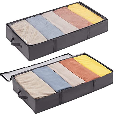 Lifewit 65L Contenitori Sottoletto con Maniglia Rinforzata, 2 Pezzi Contenitore Sottoletto per Coperte Grande capacità, Scatole per Vestiti, Lenzuola per Camera da Letto, Piumoni, Armadio, Grigio