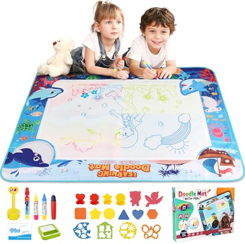 chellago Alfombra Pintar Agua 120x90 cm - Juguetes Niños 2 a 6 Años - Agua Pizarra Mágica con Libro de Dibujo & 4 Bolígrafos