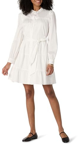Amazon Essentials Abito Chemisier da Donna a Balze in Rasatello di Cotone, vestibilità Regolare, Bianco, M