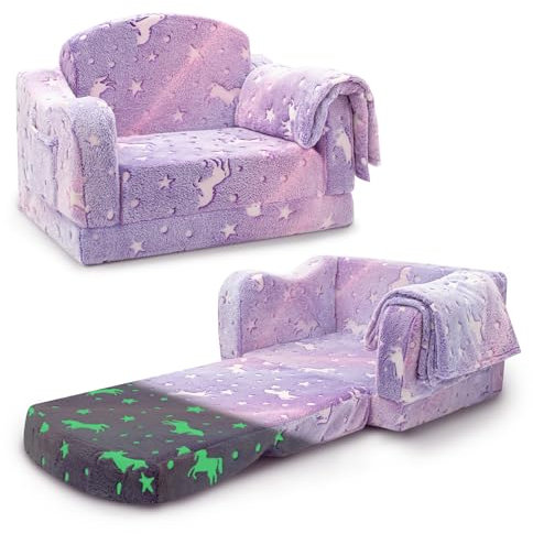 Airpanda Comfy Kids Sofa Chair, 2-in-1 Fold Out Couch with Blanket