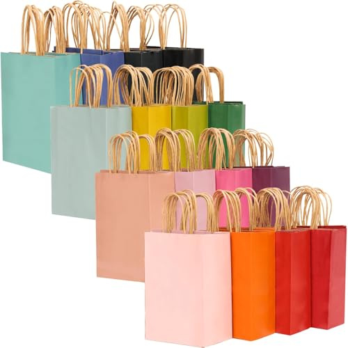 Gcardist Lot de 32 sacs kraft moyens avec poignées - 27 x 21 x 11 cm - 16 sacs de couleurs différentes - Utilisation multiple (taille moyenne, 19,3 x 12,1 x 26,7 cm)