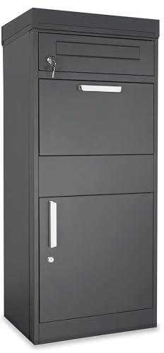 Paketbox mit Zeitungsfach abschließbar | moderner Standbriefkasten Metall | Postkasten pulverbeschichtet anthrazit 7016